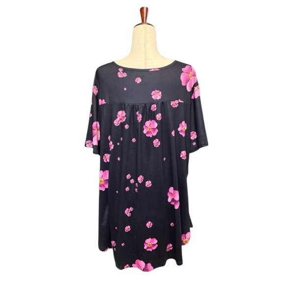 Women’s Plus Floral Short Sleeve Button Top V Smock Blouse. Black Pink 3X #1506 - Picture 4 of 6